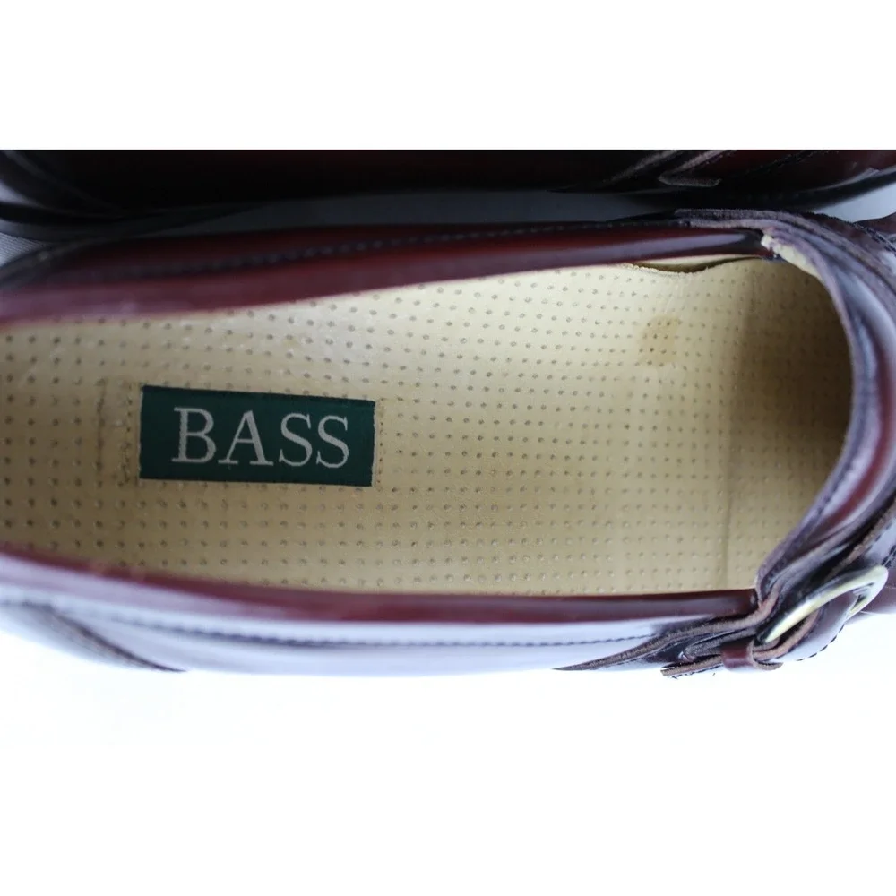 Bass Mens Burgundy Leather Kiltie Loafers Buckle Fringe SlipOn Dress Shoes 11.5M